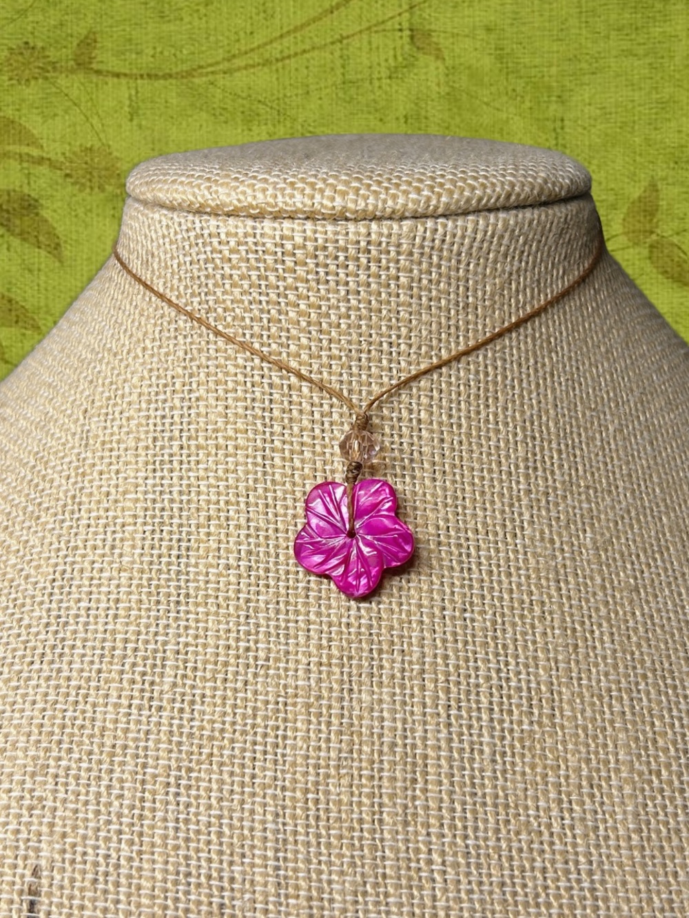 Pink mother of pearl Shell Flower Pendant Necklace on Neutral Cord adjustable